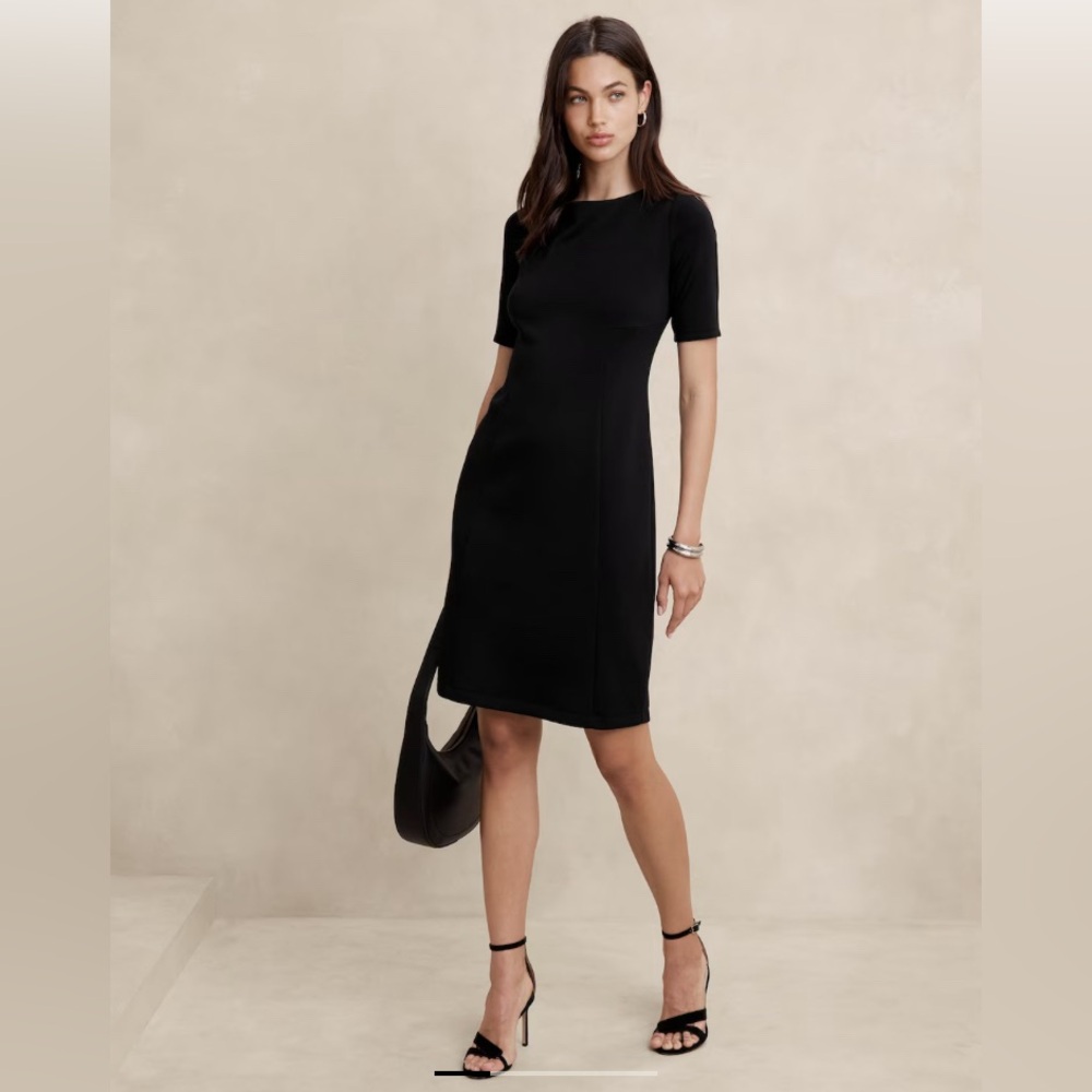 H&M BASIC Classic SEAMED Below KNEE-LENGTH Black DRESS Size S